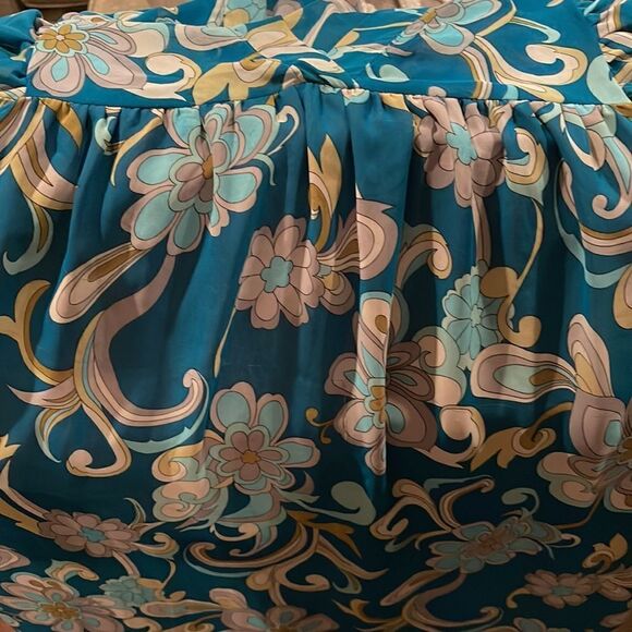 11.11 / eleven eleven Turquoise Blue Bold Floral Printed Mini Dress Size: XS - Picture 7 of 7